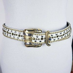 Vtg Sand Castle USA Gold Studded Leather Belt